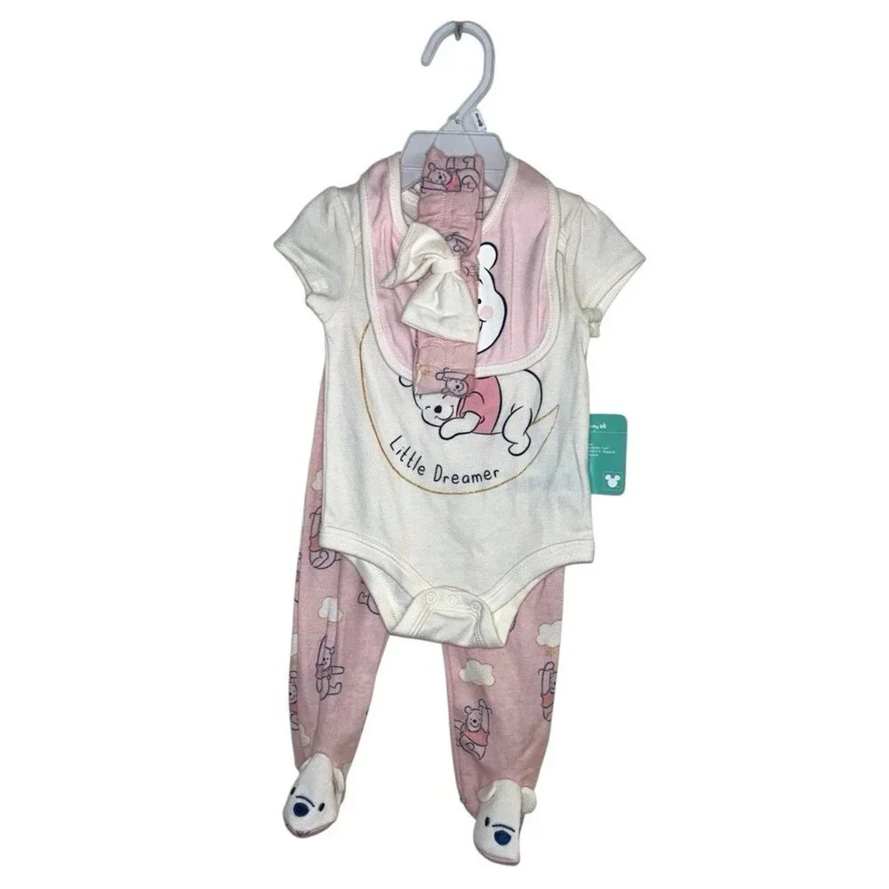 Disney Baby Girl Pink Winnie The Pooh 4 Piece PJ Casual Set Size 3-6 Months